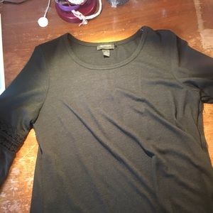 Black crewneck blouse w/ lace section in sleeves